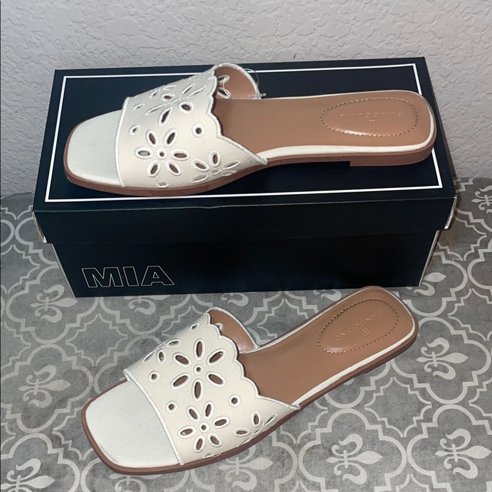 MIA Cream Sandals with Cut-Out Design and Flat Sole